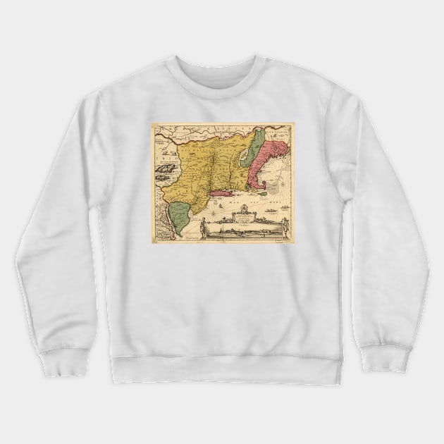 Vintage Map of New England (1685) Crewneck Sweatshirt by Bravuramedia